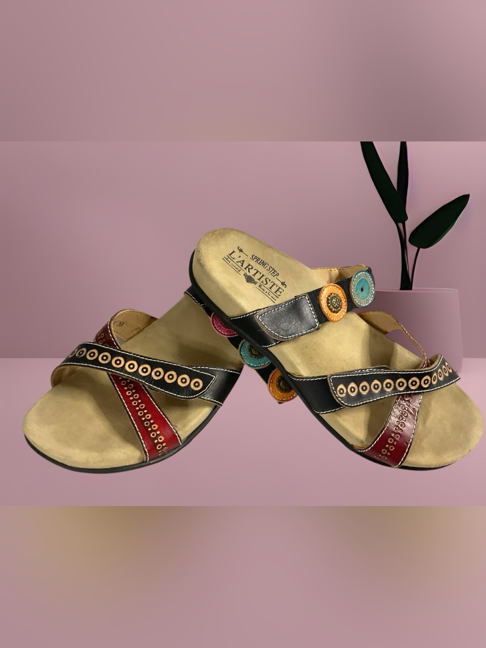 L'Artiste by Spring Step Sandals Multicolor Women's Hand Painted Leather Sz 8.5